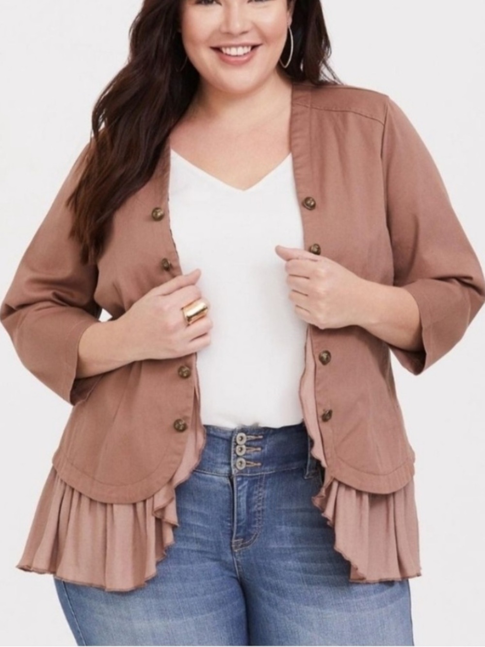 Torrid NWT Women's Twill Georgette Open Front Peplum Military Jacket Sz 10 M/L